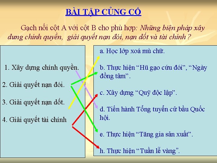 BÀI TẬP CỦNG CỐ Gạch nối cột A với cột B cho phù hợp: