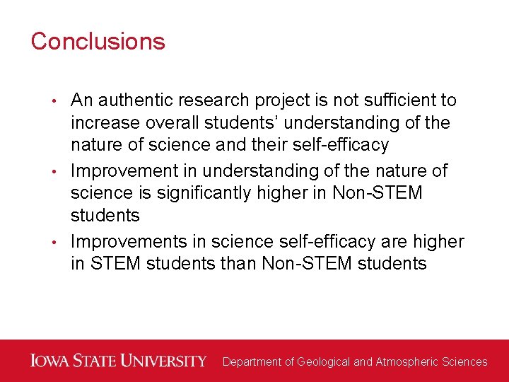 Conclusions An authentic research project is not sufficient to increase overall students’ understanding of