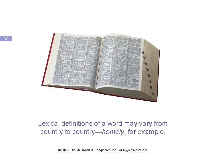 17 Lexical definitions of a word may vary from country to country—homely, for example.