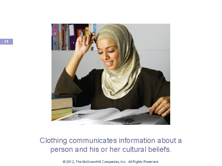 24 Clothing communicates information about a person and his or her cultural beliefs. ©