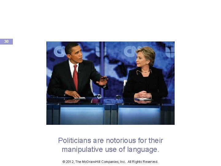 30 Politicians are notorious for their manipulative use of language. © 2012, The Mc.