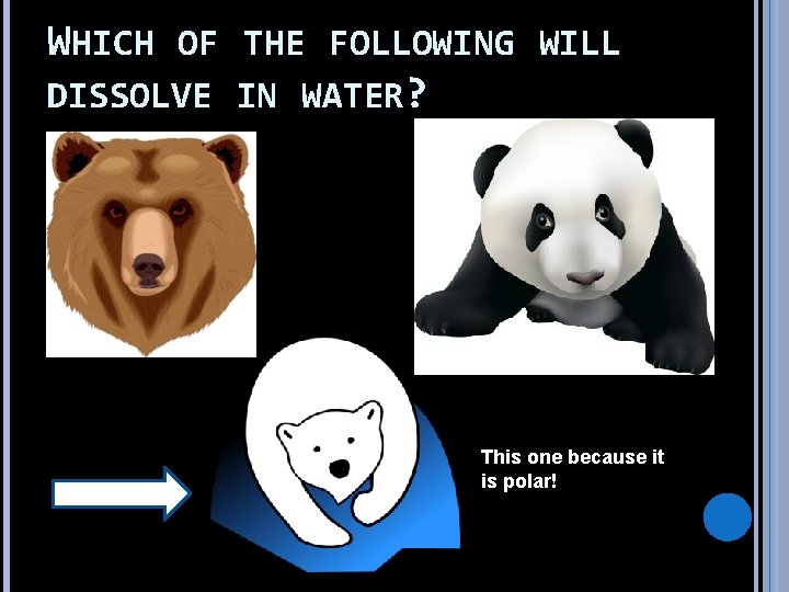 WHICH OF THE FOLLOWING WILL DISSOLVE IN WATER? This one because it is polar!