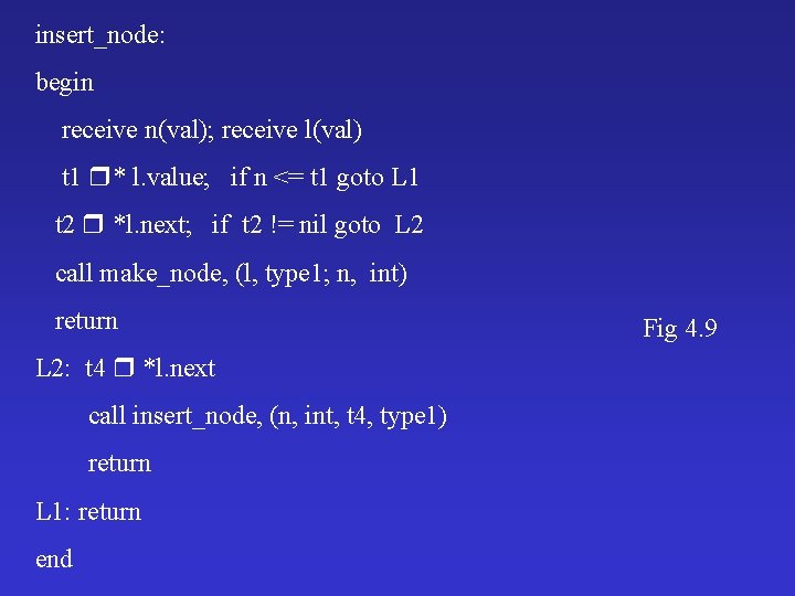insert_node: begin receive n(val); receive l(val) t 1 * l. value; if n <=