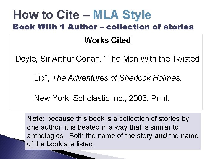 How to Cite – MLA Style Book With 1 Author – collection of stories