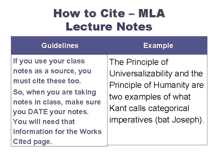 How to Cite – MLA Lecture Notes Guidelines If you use your class notes