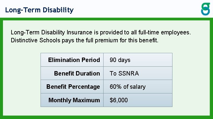 Long-Term Disability Insurance is provided to all full-time employees. Distinctive Schools pays the full Long-Term Disability Insurance is provided to all full-time employees. Distinctive Schools pays the full