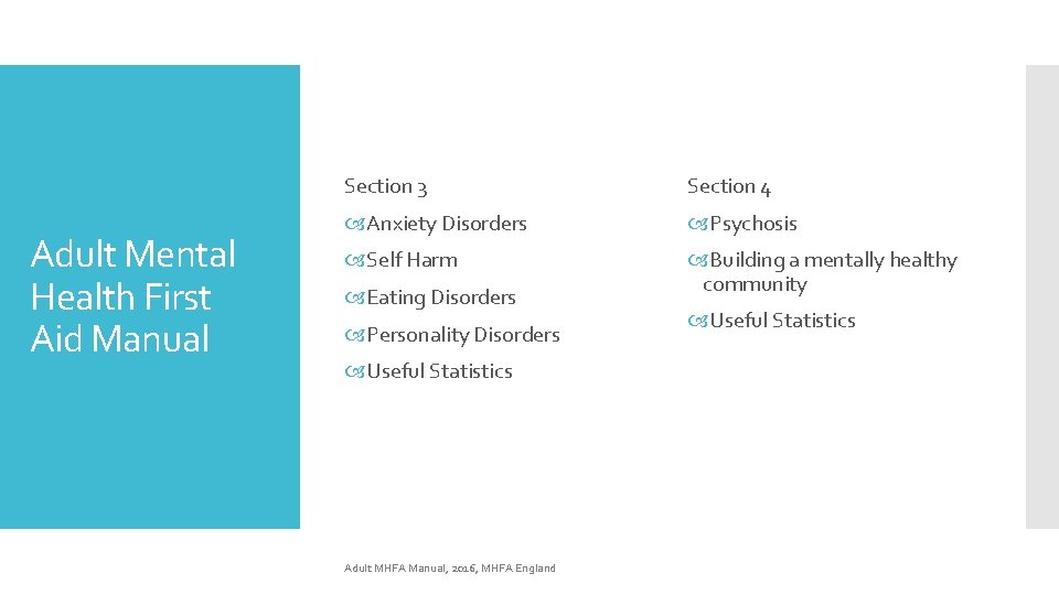 Adult Mental Health First Aid Manual Section 3 Section 4 Anxiety Disorders Psychosis Self