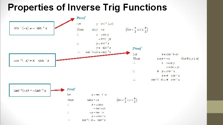 Properties of Inverse Trig Functions 