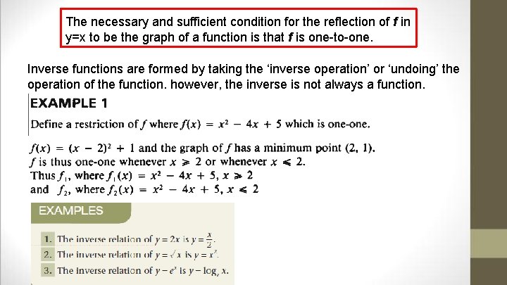 The necessary and sufficient condition for the reflection of f in y=x to be