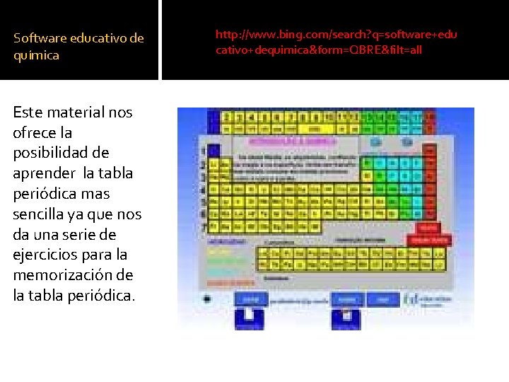 Software educativo de química Este material nos ofrece la posibilidad de aprender la tabla