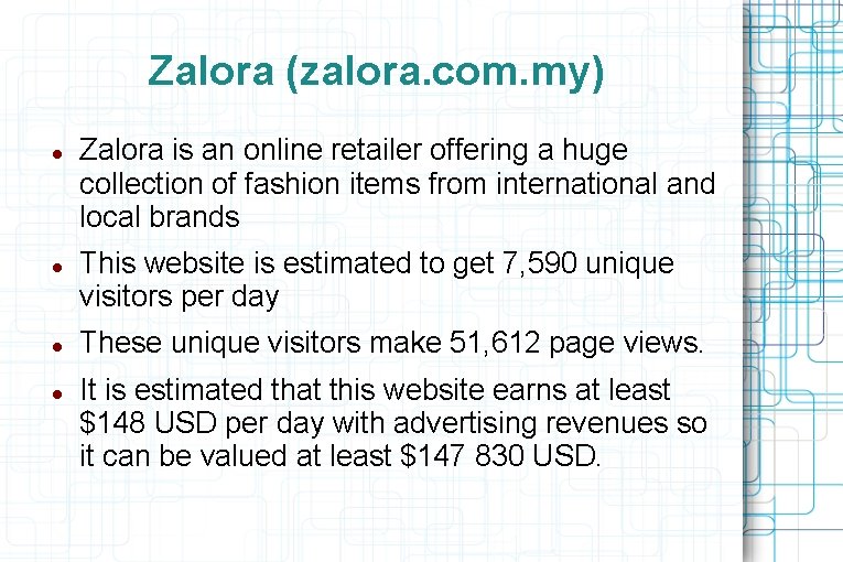Zalora (zalora. com. my) Zalora is an online retailer offering a huge collection of