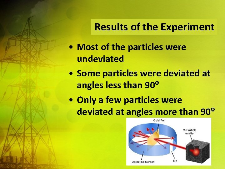 Results of the Experiment • Most of the particles were undeviated • Some particles