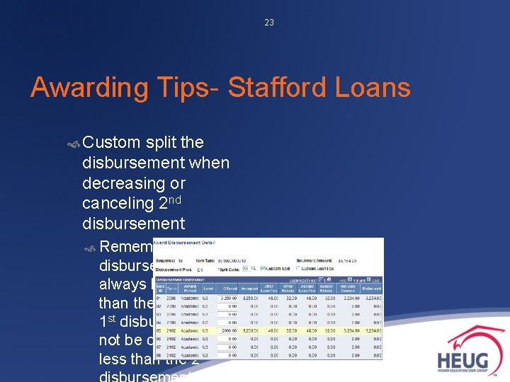 23 Awarding Tips- Stafford Loans Custom split the disbursement when decreasing or canceling 2
