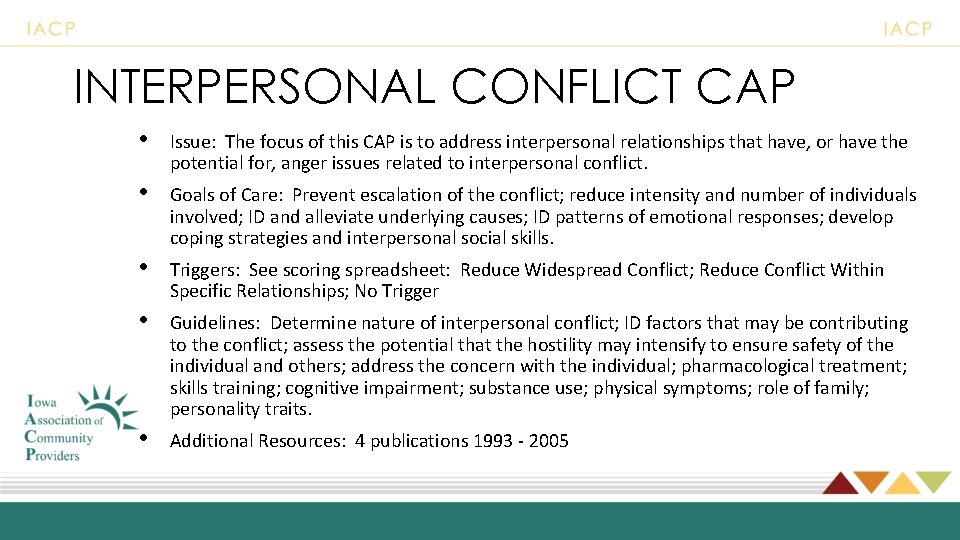 INTERPERSONAL CONFLICT CAP • Issue: The focus of this CAP is to address interpersonal