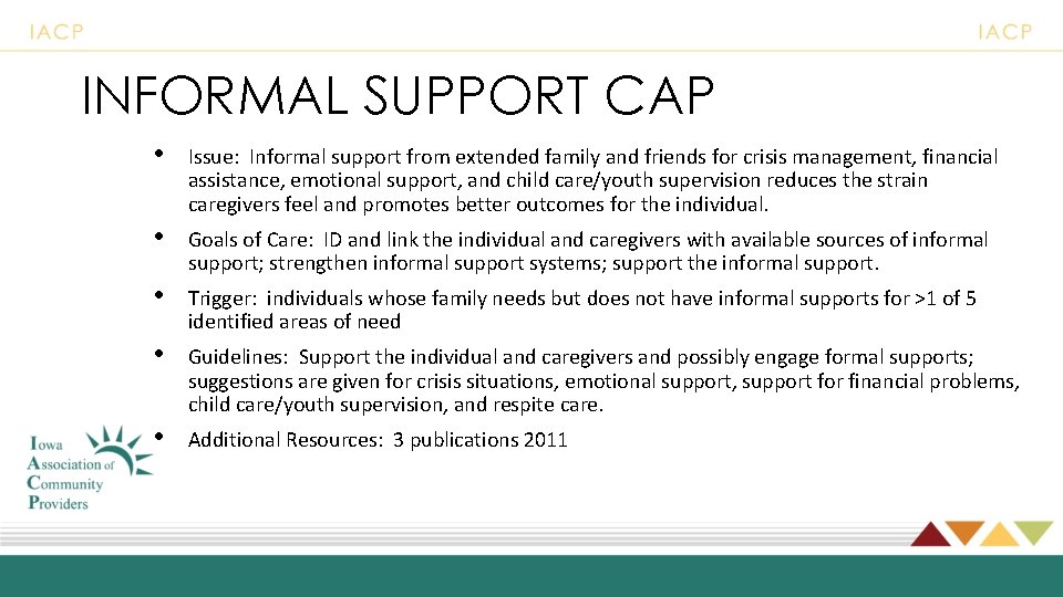 INFORMAL SUPPORT CAP • Issue: Informal support from extended family and friends for crisis