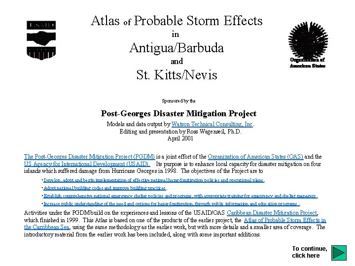 Atlas of Probable Storm Effects in Antigua/Barbuda and St. Kitts/Nevis Sponsored by the Post-Georges