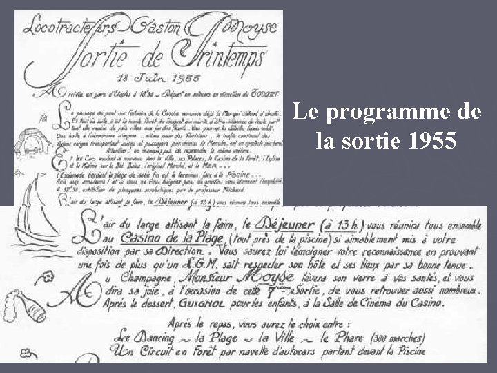 Le programme de la sortie 1955 