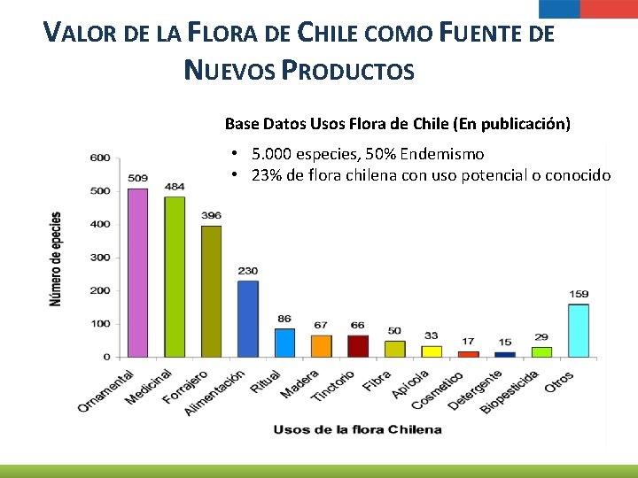 VALOR DE LA FLORA DE CHILE COMO FUENTE DE NUEVOS PRODUCTOS Base Datos Usos
