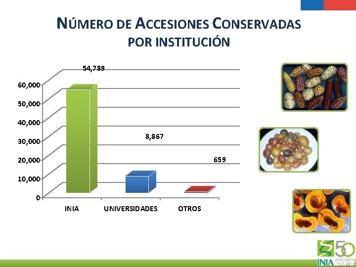 NÚMERO DE ACCESIONES CONSERVADAS POR INSTITUCIÓN 54, 789 60, 000 50, 000 40, 000