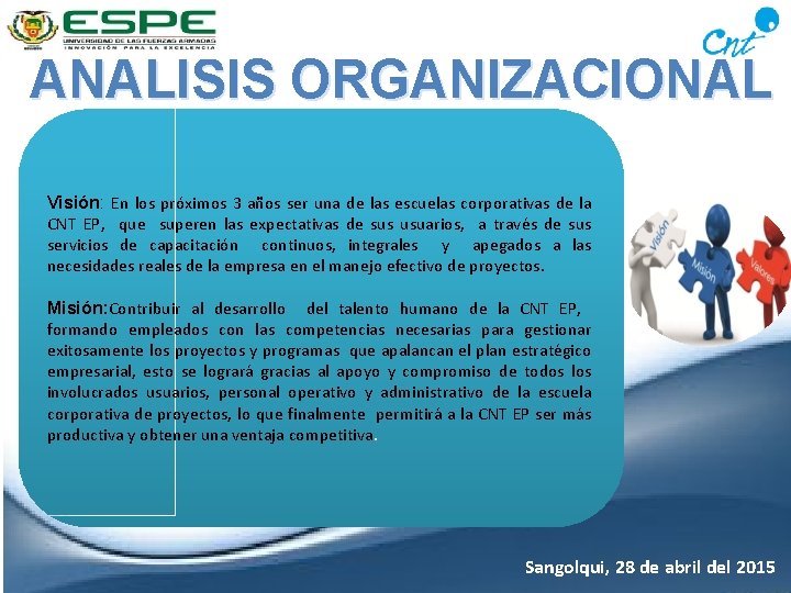 ANALISIS ORGANIZACIONAL Visión: En los próximos 3 años ser una de las escuelas corporativas