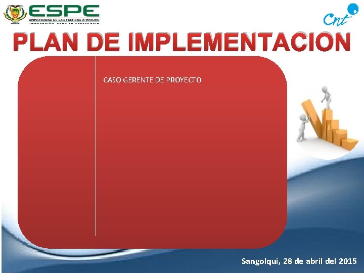 PLAN DE IMPLEMENTACION CASO GERENTE DE PROYECTO Sangolqui, 28 de abril del 2015 