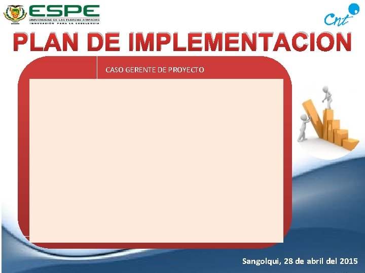 PLAN DE IMPLEMENTACION CASO GERENTE DE PROYECTO Sangolqui, 28 de abril del 2015 