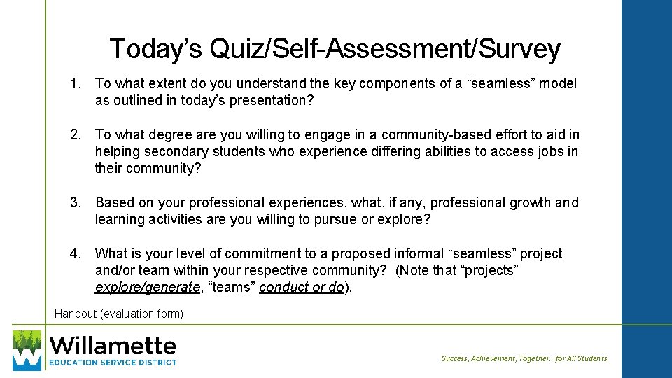 Today’s Quiz/Self-Assessment/Survey 1. To what extent do you understand the key components of a