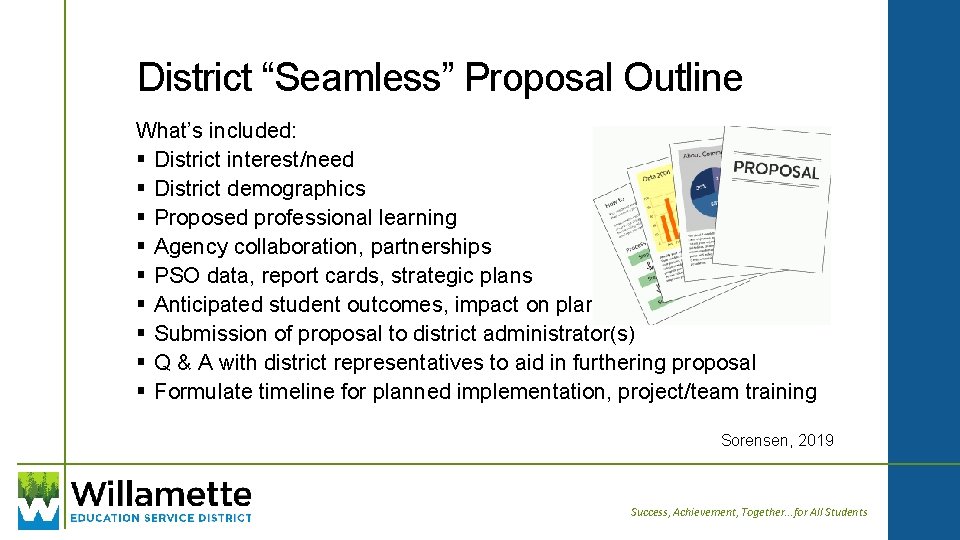 District “Seamless” Proposal Outline What’s included: § District interest/need § District demographics § Proposed