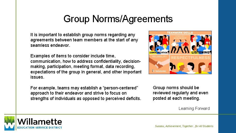 Group Norms/Agreements It is important to establish group norms regarding any agreements between team