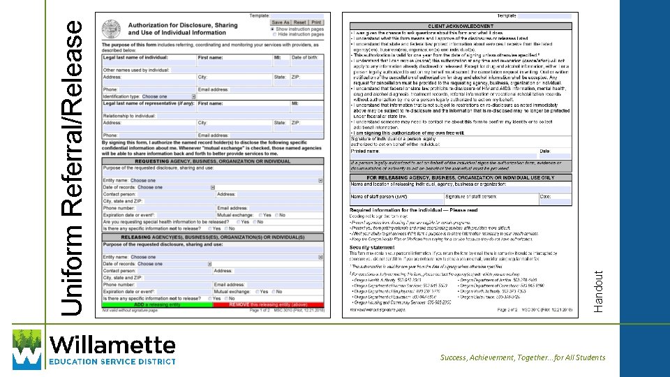 Uniform Referral/Release Handout Success, Achievement, Together. . . for All Students 