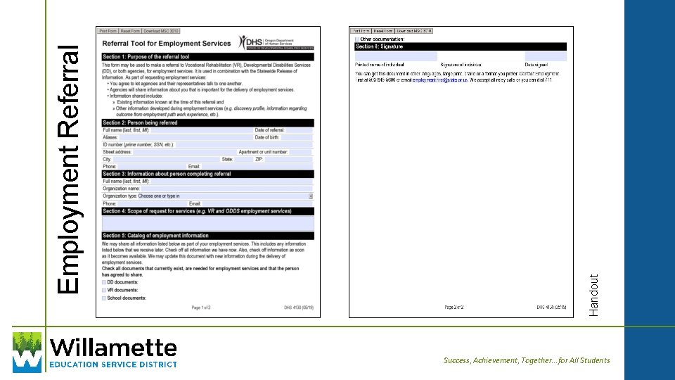 Employment Referral Handout Success, Achievement, Together. . . for All Students 