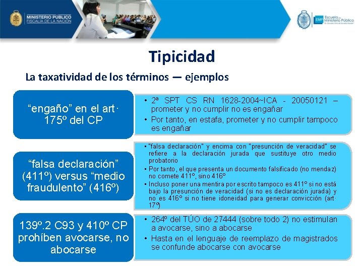 Tipicidad La taxatividad de los términos — ejemplos “engaño” en el art· 175º del