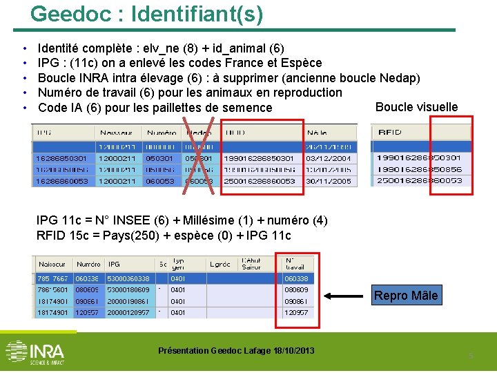 Geedoc : Identifiant(s) • • • Identité complète : elv_ne (8) + id_animal (6)
