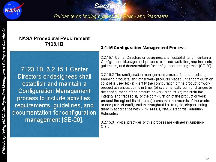 Section 4 Effectively Using NASA Configuration Management Policy and Standards Guidance on finding current