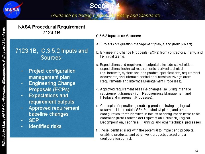 Section 4 Effectively Using NASA Configuration Management Policy and Standards Guidance on finding current