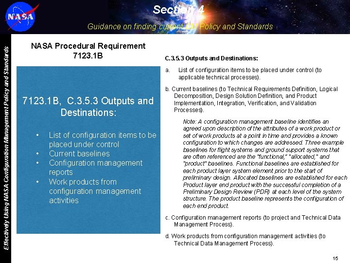Section 4 Effectively Using NASA Configuration Management Policy and Standards Guidance on finding current