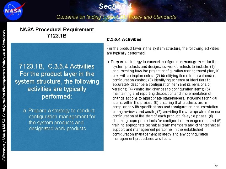Section 4 Effectively Using NASA Configuration Management Policy and Standards Guidance on finding current