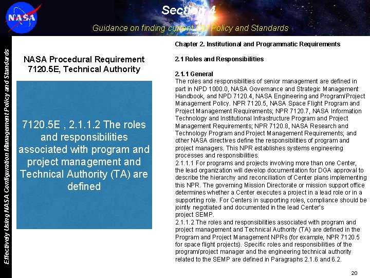 Section 4 Guidance on finding current CM Policy and Standards Effectively Using NASA Configuration