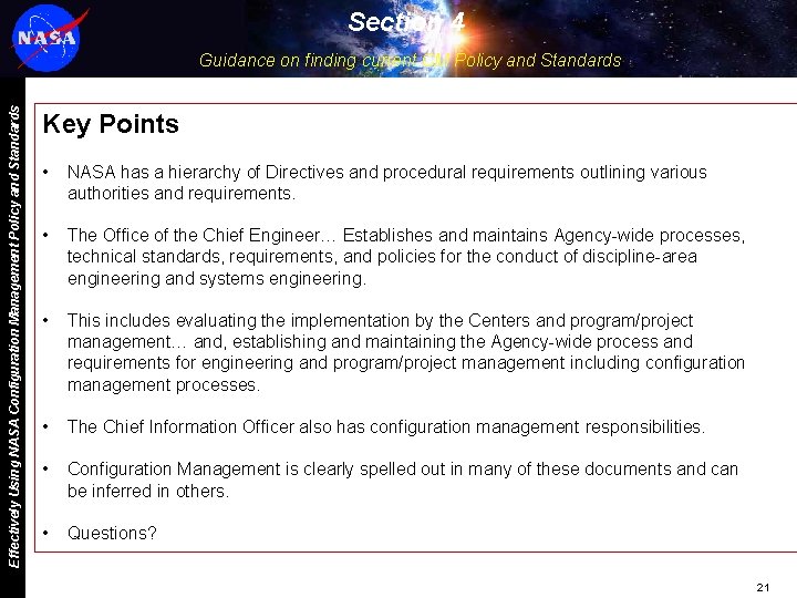 Section 4 Effectively Using NASA Configuration Management Policy and Standards Guidance on finding current