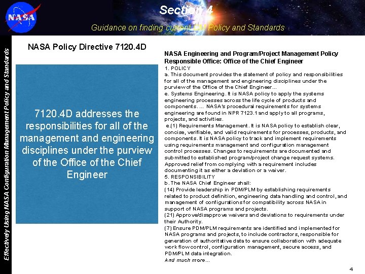 Section 4 Effectively Using NASA Configuration Management Policy and Standards Guidance on finding current