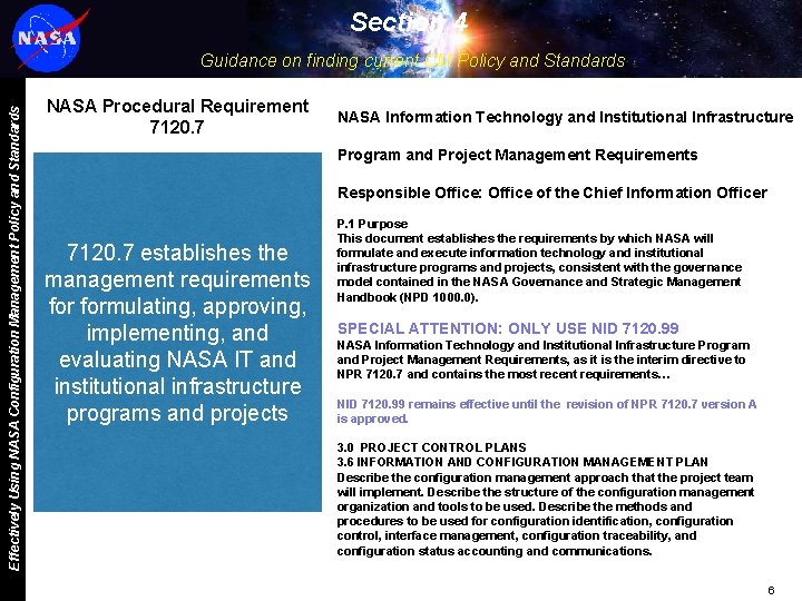 Section 4 Effectively Using NASA Configuration Management Policy and Standards Guidance on finding current