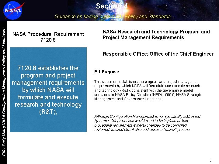 Section 4 Effectively Using NASA Configuration Management Policy and Standards Guidance on finding current