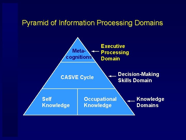 Pyramid of Information Processing Domains Metacognitions Executive Processing Domain CASVE Cycle Self Knowledge Occupational