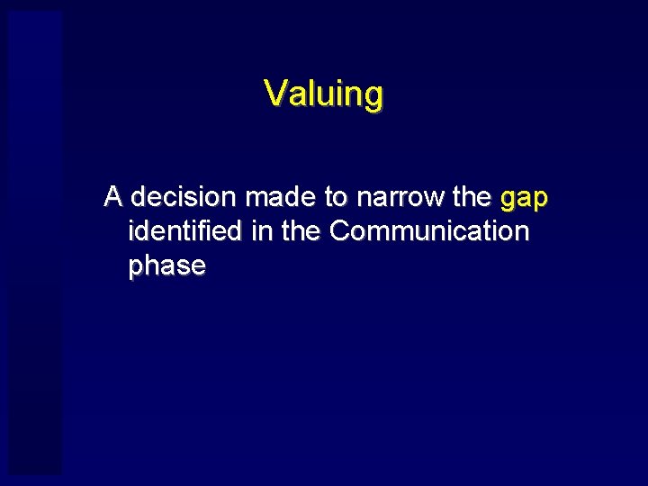 Valuing A decision made to narrow the gap identified in the Communication phase 