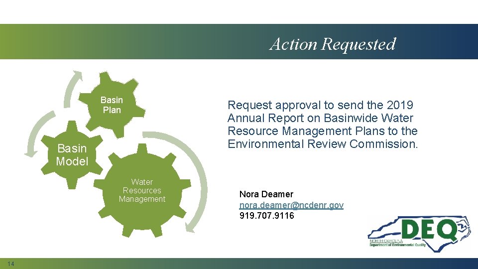 Action Requested Basin Plan Basin Model Water Resources Management 14 Request approval to send