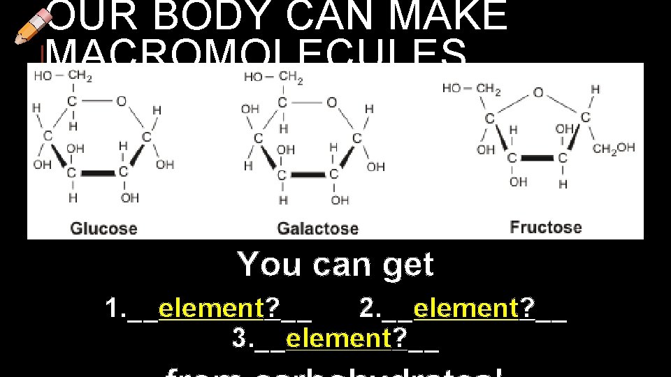 OUR BODY CAN MAKE MACROMOLECULES You can get 1. __element? __ 2. __element? __