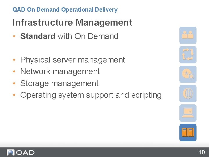 QAD On Demand Operational Delivery Infrastructure Management • Standard with On Demand • •