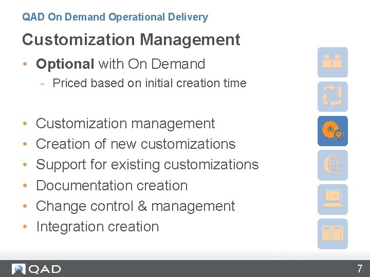 QAD On Demand Operational Delivery Customization Management • Optional with On Demand - Priced