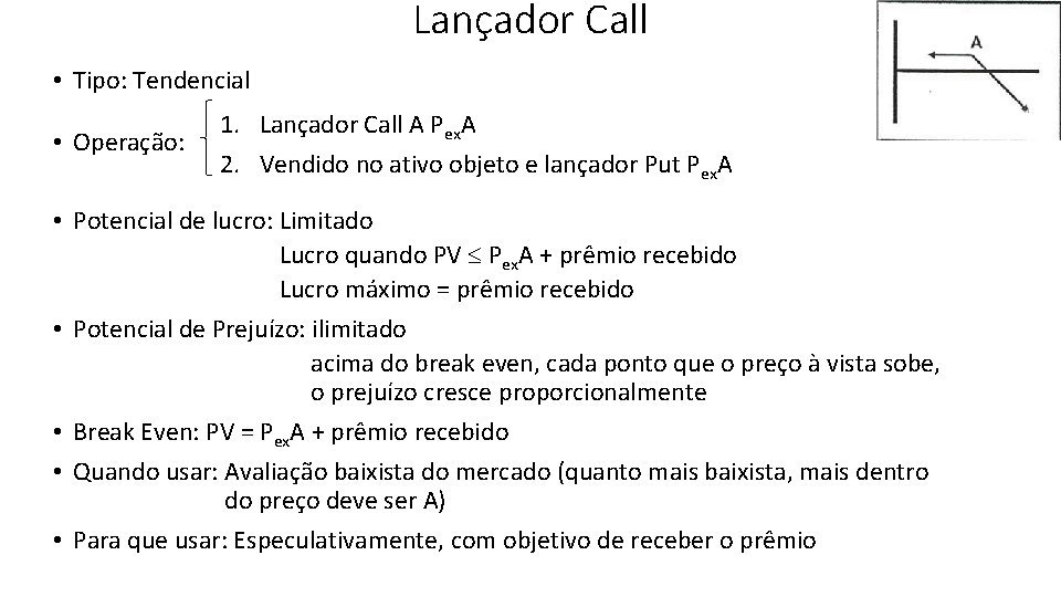 Lançador Call • Tipo: Tendencial • Operação: 1. Lançador Call A Pex. A 2.