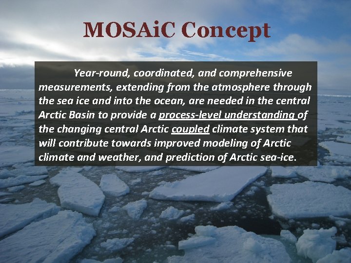 MOSAi. C Concept Year-round, coordinated, and comprehensive measurements, extending from the atmosphere through the